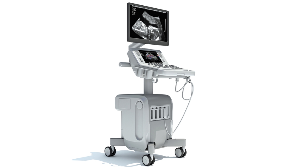 On,Platform,Ultrasound,System,Medical,Equipment,3d,Rendering,On,White